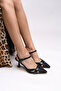 حذاء Esronyn للنساء بكعب Stiletto، مفتوح من الخلف وبمقدمة مدببة، باللون الأسود المحبب - 0012707