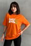 Women's Orange Smile Club Printed Crew Neck Oversize T-Shirt