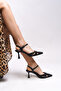 حذاء Esronyn للنساء بكعب Stiletto، مفتوح من الخلف وبمقدمة مدببة، باللون الأسود المحبب - 0012707 - 5