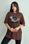 Women's Brown Angel Baby Printed Crew Neck Oversize T-Shirt