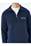 Slogan Embroidered Cotton Blend Half-Zip Sweatshirt with Raised Stitch Detail - 5