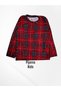 Girl's 100% Cotton Suede Fabric Red Plaid Print Long Sleeve Crew Neck Pajamas Set - 2
