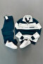 Men's Petrol Five Piece Stand Collar Balance Printed Petrol Tracksuit Set