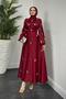 Novella Stoned Satin Evening Dress Burgundy