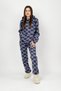 Women's Winter Fleece Bottom-Top Elastic Waist Hooded Pajama Set Blue Square - 2