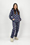 Women's Winter Fleece Bottom-Top Elastic Waist Hooded Pajama Set Blue Square - 3