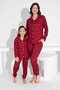 Milan Fabric Shirt Collar Button-Down Long Sleeve Burgundy Heart Print Pajamas Set