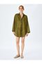 Cotton Button Long Sleeve Shirt Neck Beach Dress - 3