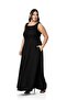 Plus Size Sleeveless Long Black Dress with Back Guipes and Pockets on Sides - 2
