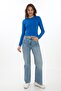 Stretch Fabric Cotton Crop T-Shirt - Slim Fit - Cobalt - 2