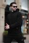 Black Hooded Fleece Men's Sweatshirt with Pocket Detail 7093 - 2