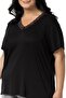Plus Size V Neck Half Sleeve Collar Lace Black Blouse - 4