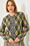 Women's Gray Diamond Pattern Crew Neck Buttoned Knitwear Cardigan 241152 60261341 - 4