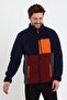 Men's Zippered Comfort Stand Collar Piece Fleece Navy Blue Jacket - 2