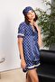Satin Piping Women's Pajama Set - 1325 Navy Blue - 2