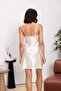 Satin Lace Women's Nightgown and Dressing Gown Set - 4500 Ecru - 7