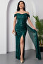 Off-Shoulder Drawstring Sequin Evening Dress13457 - 3