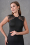 Stretchy Fabric Slim Fit Slim Fit Black Midi Evening Dress 2387 - 5
