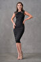 Stretchy Fabric Slim Fit Slim Fit Black Midi Evening Dress 2387 - 8