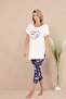 Women's Sleepwear Set with Short Sleeve Open Collar Capri Tights - 2
