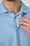 Fonte Men's Blue 100% Cotton Pique Knitted Stretchy Fabric Slim Fit Long Sleeve Polo T-Shirt - 2