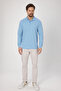 Fonte Men's Blue 100% Cotton Pique Knitted Stretchy Fabric Slim Fit Long Sleeve Polo T-Shirt - 7