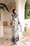 Women's Hijab Patterned Belted Long Viscose Dress - 5
