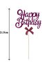 Handwritten Happy Birthday Cake 3D Double-Sided Birthday Cake Decoration for Cake with Bow