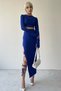 Women's Cobalt Blue Sandy Fabric Hand-Tied Crop Top and Slit Lace Detail Midi Skirt Double Set 299 - 4