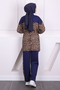 Navy Blue Waist Drawstring Modal Tunic Pants Suit - 4