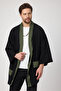 Bohemian Black Kimono with Green Stripe Detail and Pocket