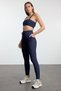 Navy Brushed Soft Fabric Full-Length Knit Sports Leggings with Pocket and Tie Detail THMAW25TY00014 - 2