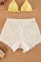 Beige Embroidered Denim Beach Shorts Tbess22Sr0392 - 7