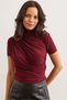 Women's Burgundy Draped Detail Short Sleeve Flowy Blouse Blz- 19002672 - 6