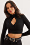 Women's Black Drop Detail Soft Textured Crop Blouse Blz- 19002818 - 4