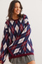 Women's Burgundy Diamond Patterned Raised Oversize Knitwear Sweater Kzk- 19000955 - 4