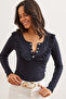 Women's Navy Blue Ruffled Placket Camisole Blouse Blz- 19001667 - 5