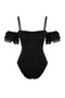 Black*001 Plain Carmen Ruffle Short Swimsuit - 5