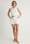 Ekru Polo Yaka Renk Bloklu Triko Bluz TWOSS24BZ00244 - 6