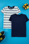 Lacivert-Ekru 2'li Erkek Çocuk Basic-Çizgili Regular Kalıp Kısa Kol Örme T-Shirt TKDSS25TS00025 - 2