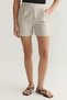 Beige Linen Look Striped Back Waist Elastic Knee Length Woven Shorts & Bermuda Twoss25Sr00022 - 3