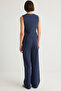 Lacivert Fiyonklu Keten Görünümlü Bluz Ve Wide Leg Pantolon Dokuma Alt-Üst Takım TWOSS25AU00034 - 5
