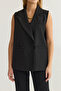 Siyah Oversize Leopar Astarlı Cep Detaylı Dokuma Kruvaze  Yelek TWOSS25YE00014 - 3