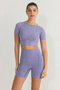 Lila Crop Seamless/Dikişsiz Bisiklet Yaka Örme Spor Üst/Bluz TWOSS21BZ1419