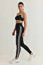 Siyah Beyaz Şerit Detaylı Tam Boy Toparlayıcı Örme Spor Tayt THMSS25TY00005