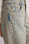 Blue Pearl Detailed Rhinestone Regular Waist Barrel Jeans Twoss25Je00028 - 4