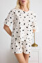 Beyaz %100 Pamuklu Galaksi Desenli Şortlu Örme Pijama Takımı THMSS25PT00070 - 10
