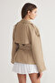 Bej Oversize Geniş Kesim Kemerli Trençkot TWOAW24TR00011 - 5