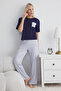 Blue Star Print Pocket Detailed Knitted Pajamas Set Thmss25Pt00123