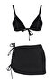 Siyah Üçgen Etekli Kaplı Brazilian Normal Bel 3'lü Set Bikini Takımı TBESS24BT00022 - 8